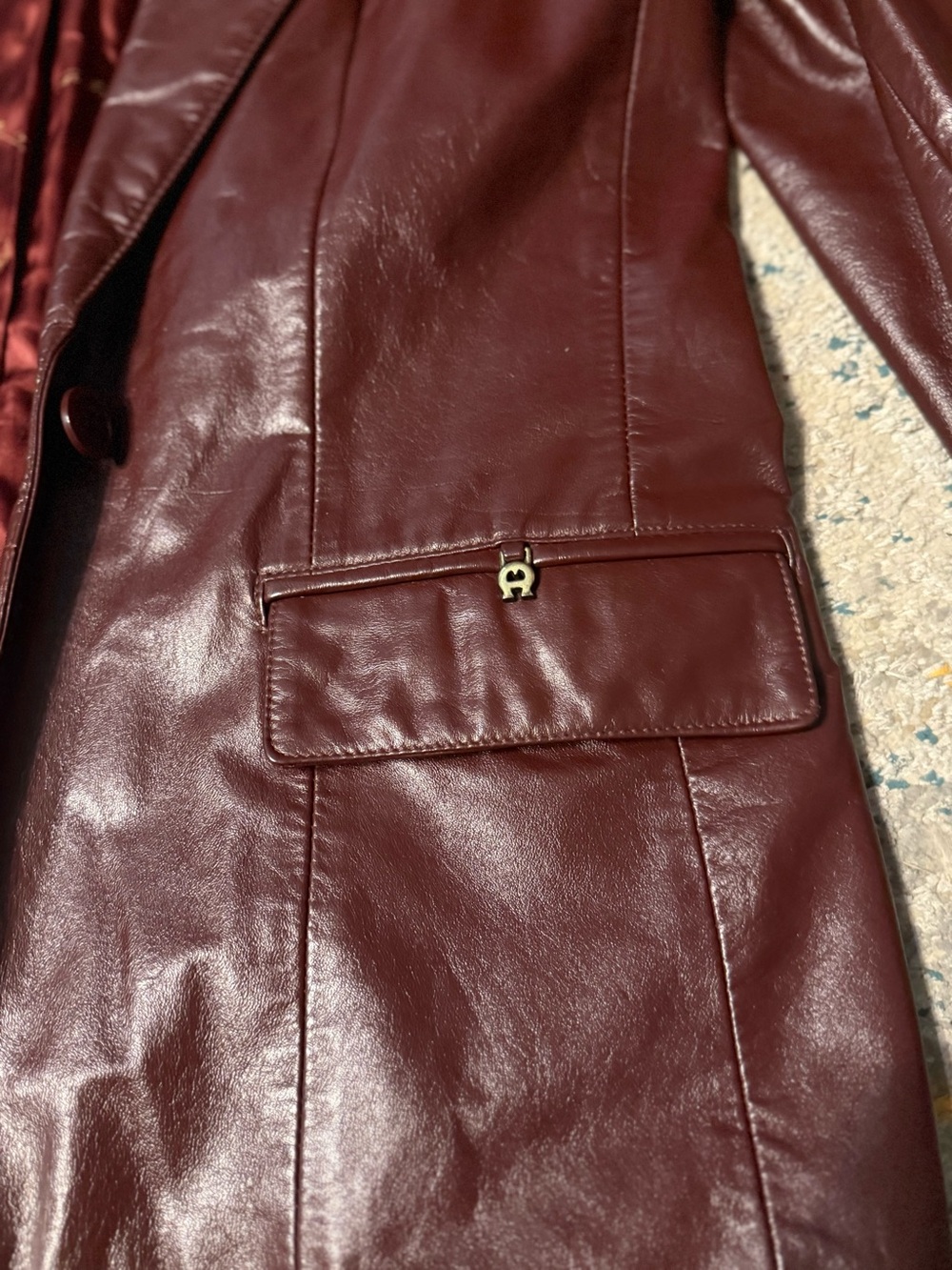 Etienne Aigner Burgundy Leather Blazer 6 - Picture 6 of 15